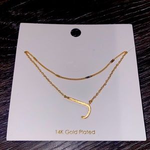 2 layered 14k Gold Plated Initial Necklace -J-